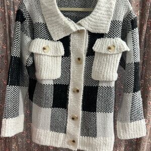 Altar'd State Black and White Plaid Cardigan
